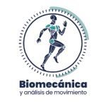 Logotipo con la silueta de una persona corriendo, mostrando articulaciones destacadas en verde, rodeada por un semicírculo. Debajo aparece el texto: “Biomecánica y análisis de movimiento”.
