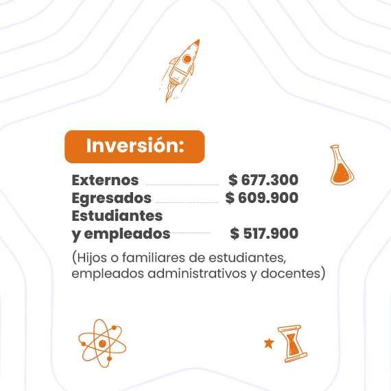 La imagen es un gráfico informativo sobre valores de inversión, con fondo claro y elementos decorativos en azul y naranja relacionados con ciencia.