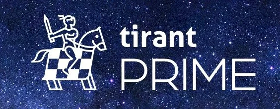 Imagen con fondo azul oscuro similar a un cielo estrellado. A la izquierda aparece un ícono blanco de una figura sobre un caballo con espada y escudo. A la derecha se lee el texto “tirant PRIME” en letras blancas.