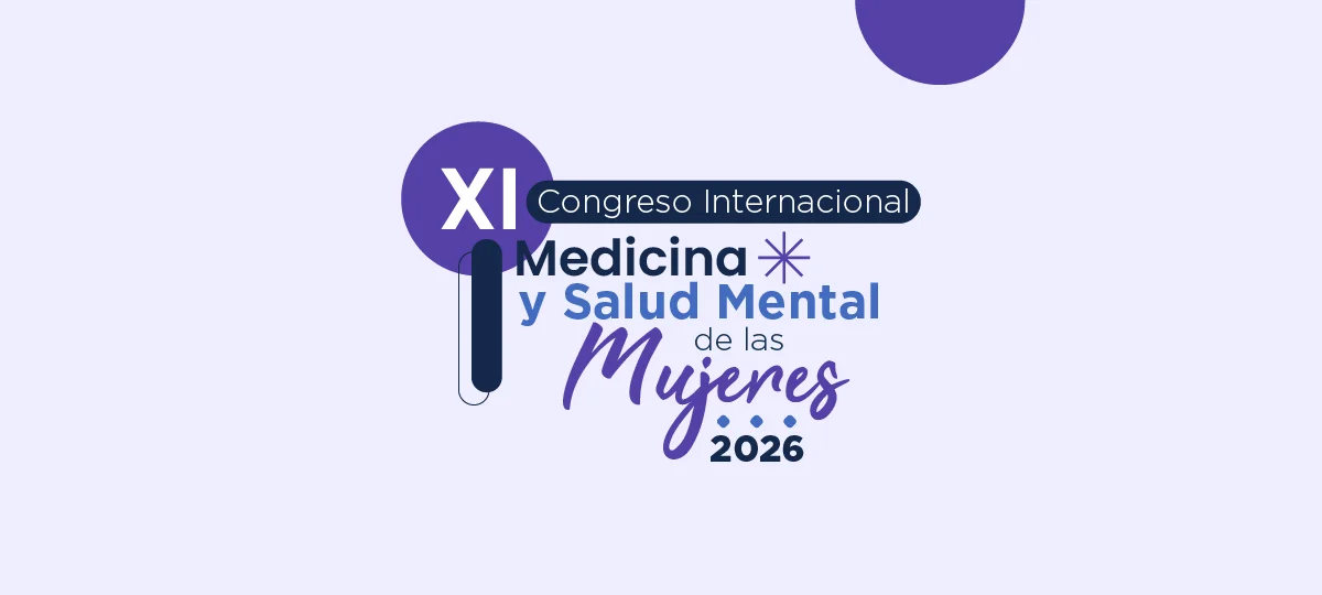 Pieza gráfica con el título ‘XI Congreso Internacional Medicina y Salud Mental de las Mujeres 2026’, en diseño institucional con fondo claro y elementos en tonos morado y azul.