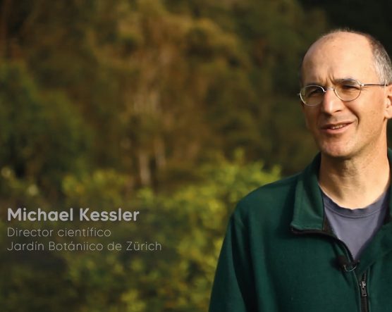Persona con chaqueta verde aparece frente a un fondo natural, acompañado por texto que indica: “Michael Kessler, Director científico, Jardín Botánico de Zúrich”.
