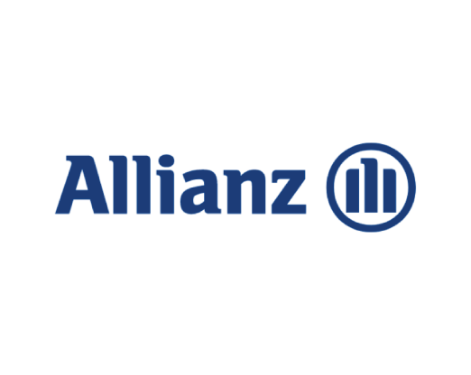 Logotipo de la empresa Allianz en color azul, acompañado de un ícono circular con tres barras verticales dentro.