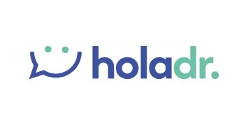 Logotipo de la plataforma HolaDr, con texto en azul y verde.
