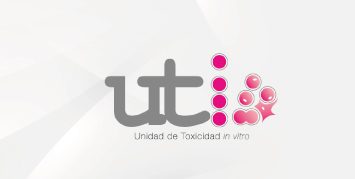 Logotipo de la Unidad de Toxicidad in vitro (UTi), con letras grises y varios círculos rosados que simulan células.